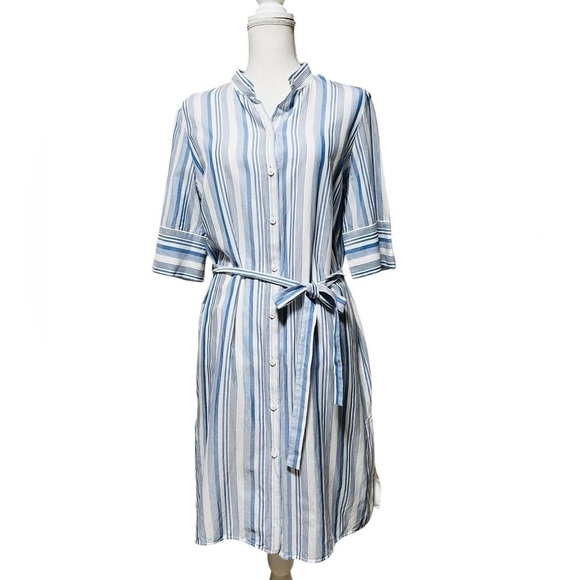 LAFAYETTE 148 NEW YORK WOMEN’S STRIPED BLUE & WHITE BEACH COVER UP SIZE MEDIUM - Picture 1 of 11